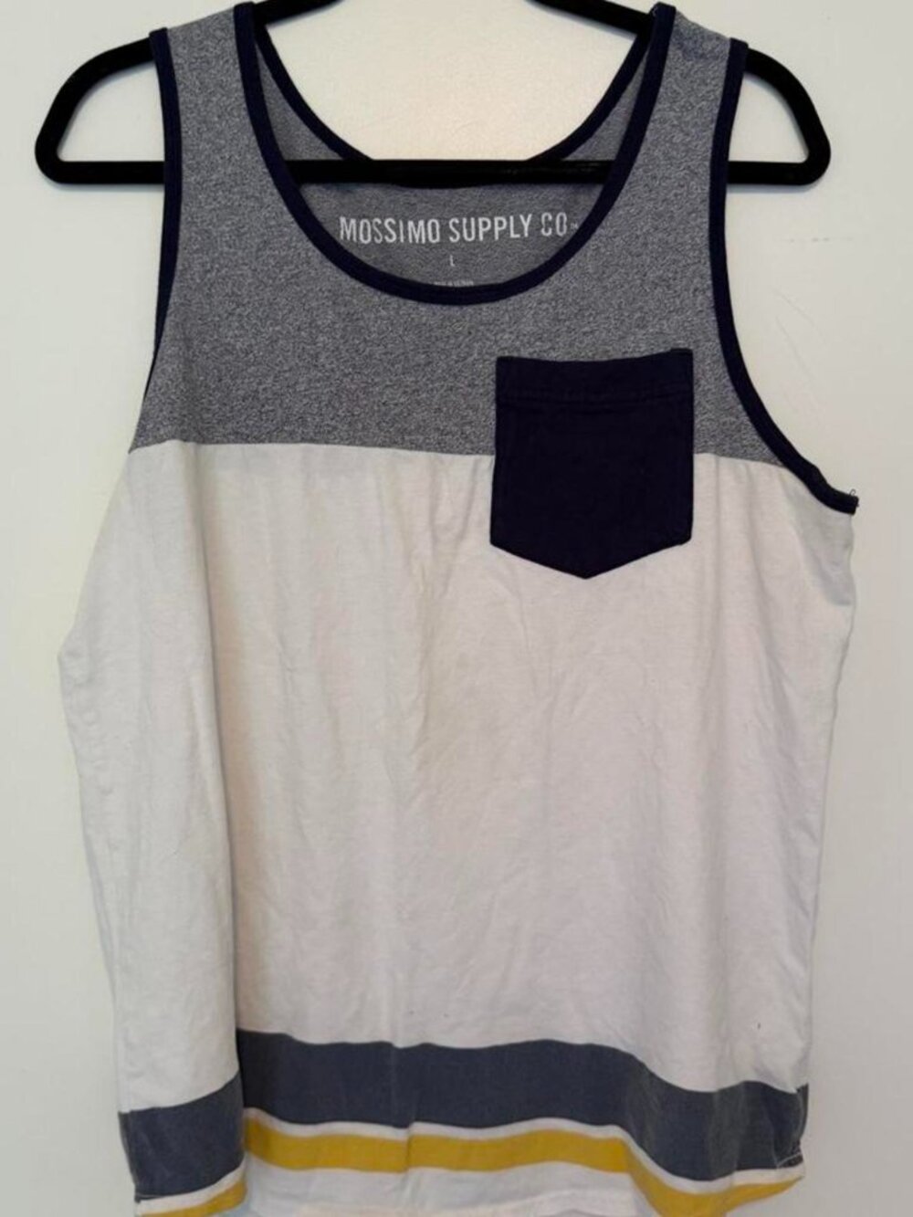 Mossimo Supply Co. white, gray, and yellow striped tank top with pocket size L